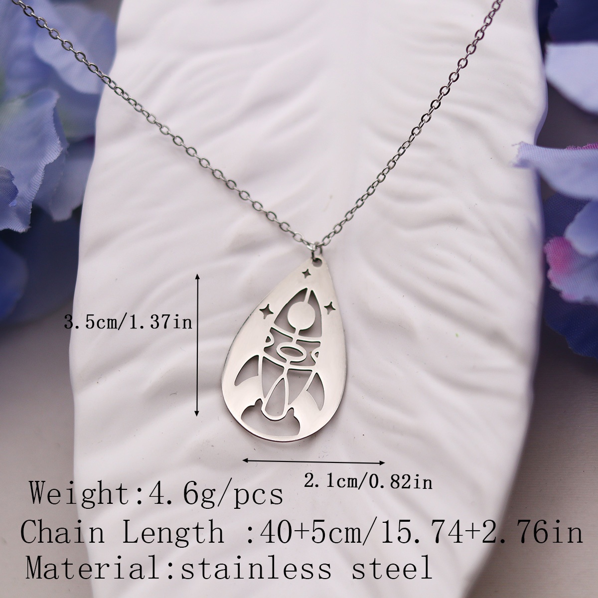 Stainless Steel Drop Shaped Space Rocket Necklace for Crafting